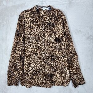 Good‎ American Wild Leopard Button Down Blouse Long Sleeve Career Business 2XL